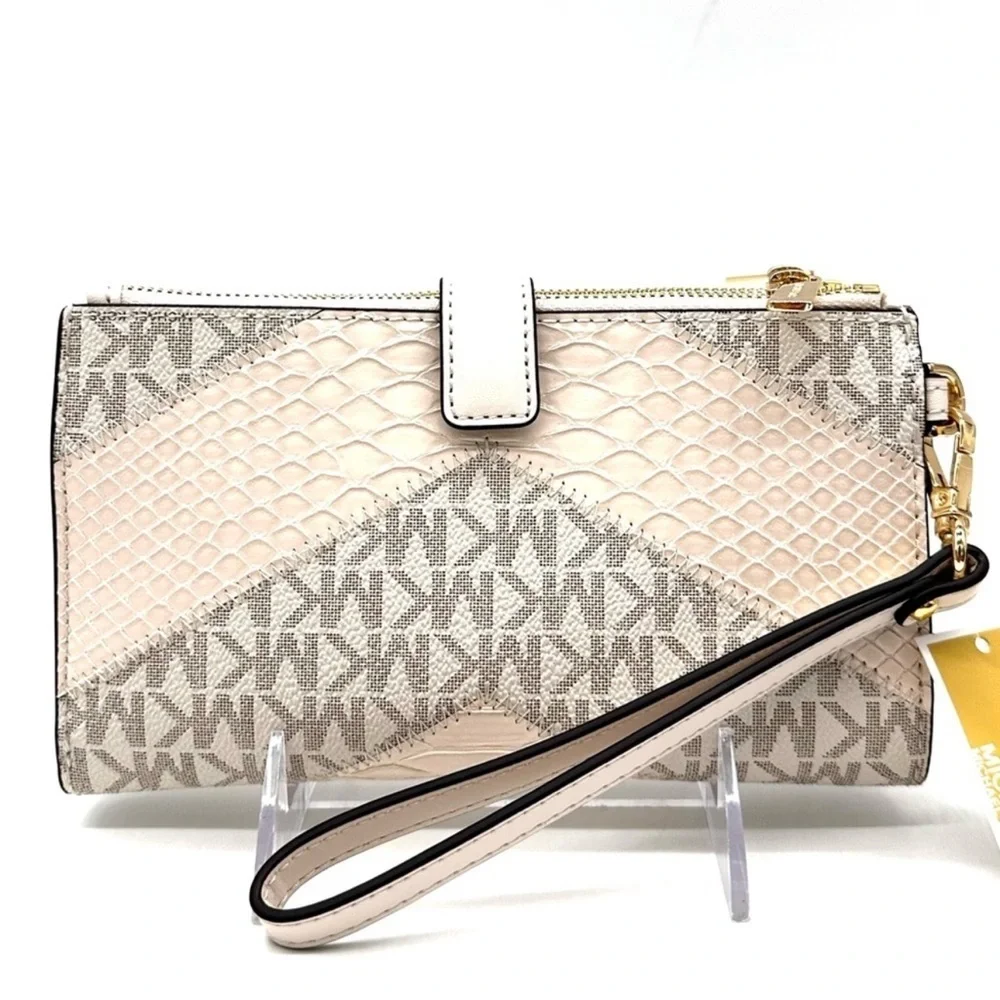 Michael Kors Large Double Zip Wallet Wristlet Cream Multi